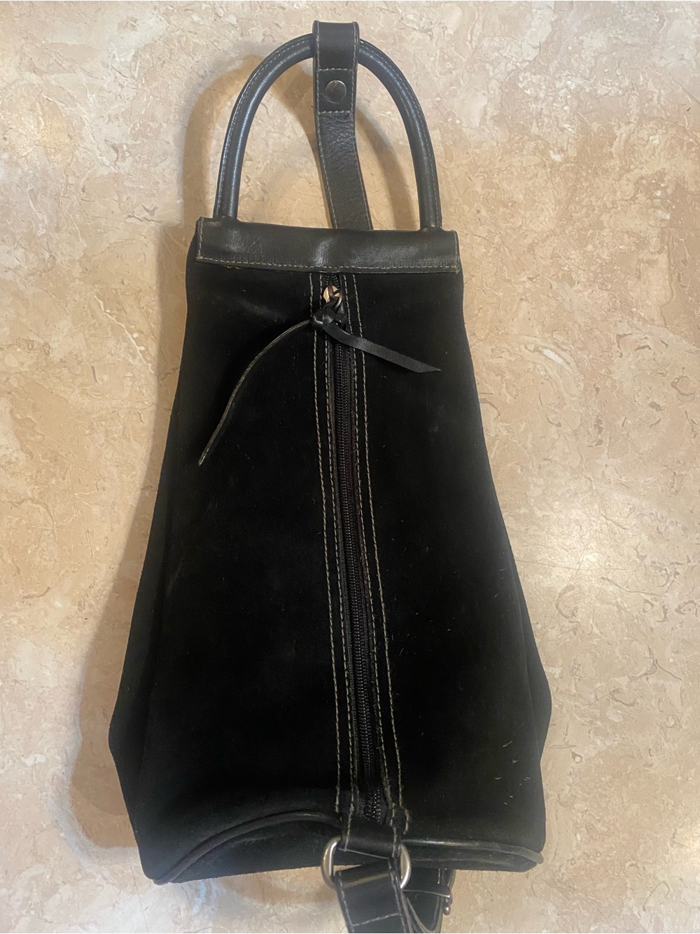 Ellington Black Suede Backpack with Leather Handles